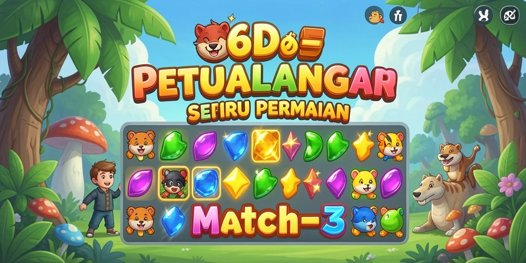 Screenshot dari gameplay seru di 66D, menampilkan kombinasi permata.