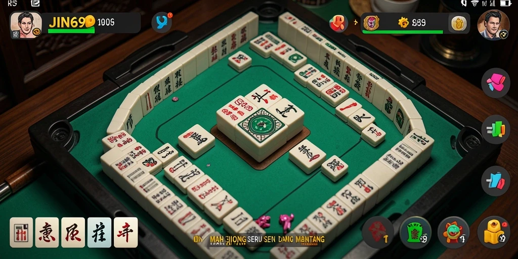 Tampilan gameplay JIN69 yang penuh warna dalam permainan Mahjong.