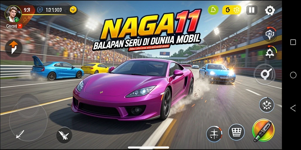 Gameplay Racing seru di NAGA11 dengan mobil dan trek menarik.